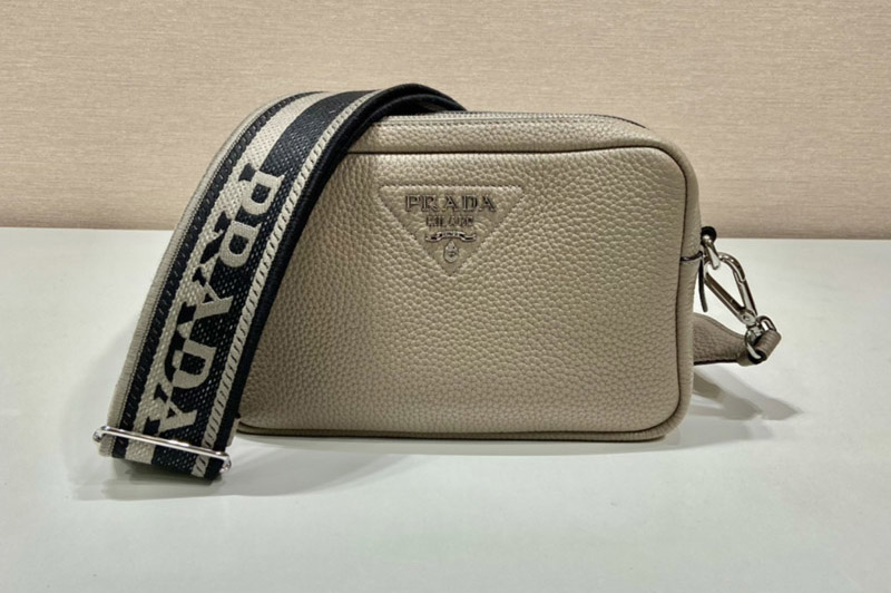 Prada 1BH082 Leather bag with shoulder strap on Beige Leather