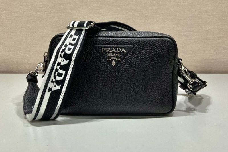 Prada 1BH082 Leather bag with shoulder strap on Black Leather