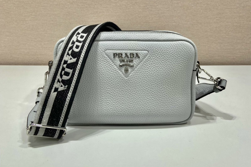Prada 1BH082 Leather bag with shoulder strap on Gray Leather