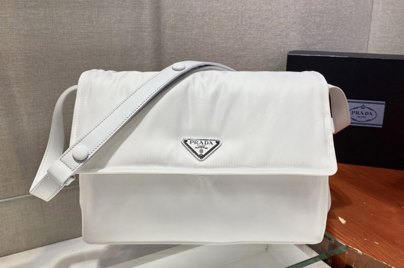 Prada 1BD255 Medium padded Re-Nylon shoulder bag in White Nylon