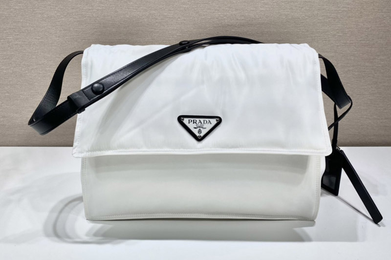 Prada 1BD256 Large padded Re-Nylon shoulder bag in White Nylon