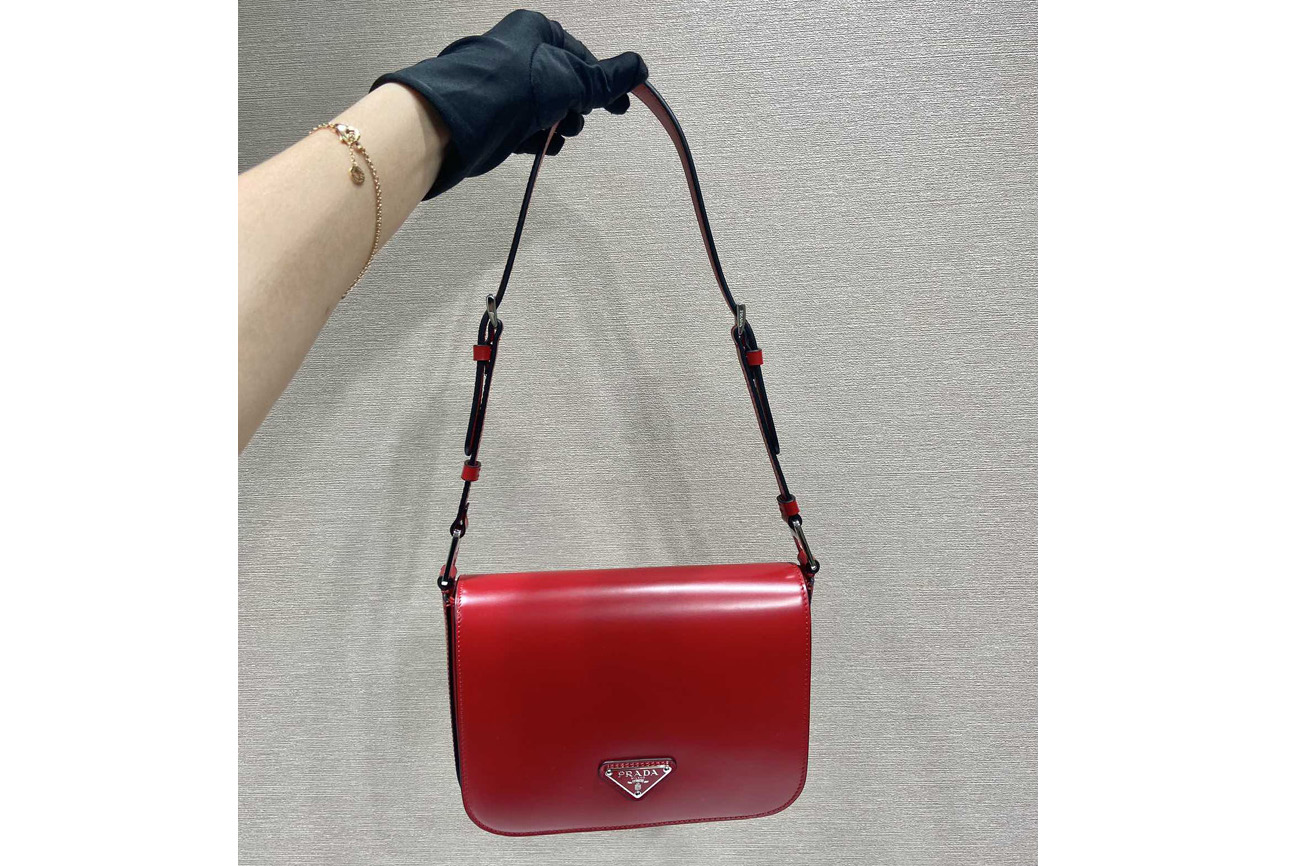 Prada 1BD308 Brushed leather shoulder bag in Red Leather