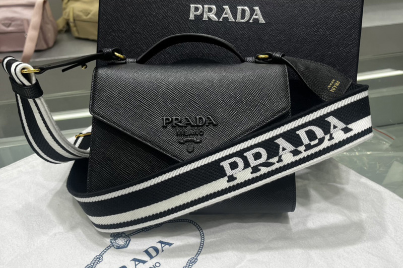 Prada 1BD317 Prada Monochrome Saffiano and leather bag in Black Leather