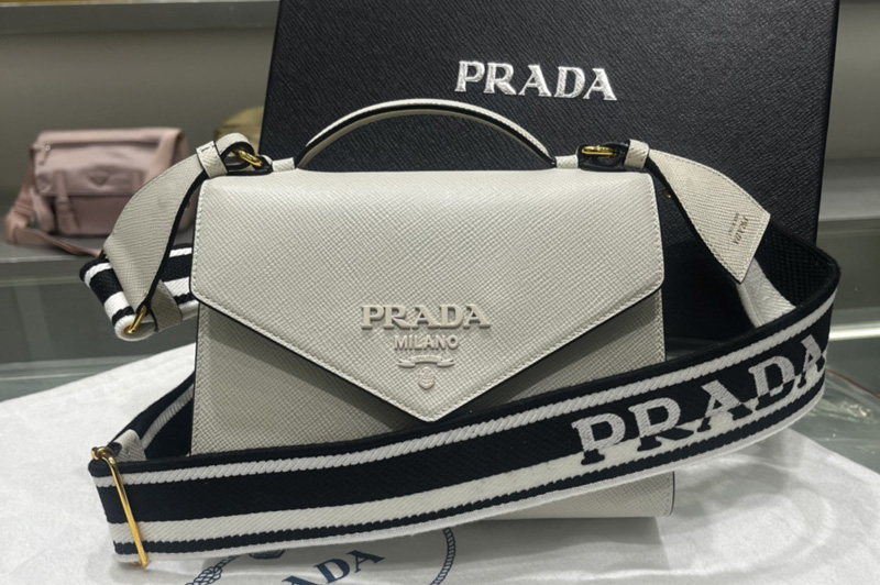 Prada 1BD317 Prada Monochrome Saffiano and leather bag in Grey Leather