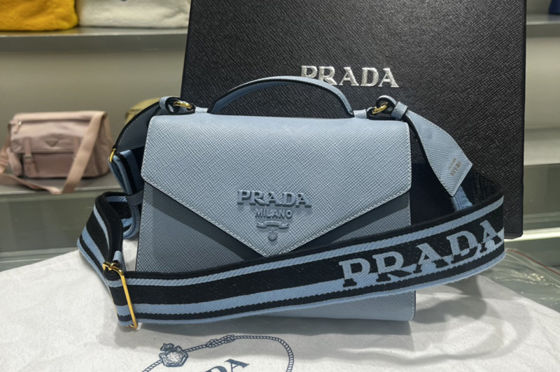 Prada 1BD317 Prada Monochrome Saffiano and leather bag in Blue Leather