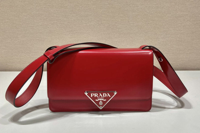 Prada 1BD321 Emblème brushed-leather bag in Red Leather