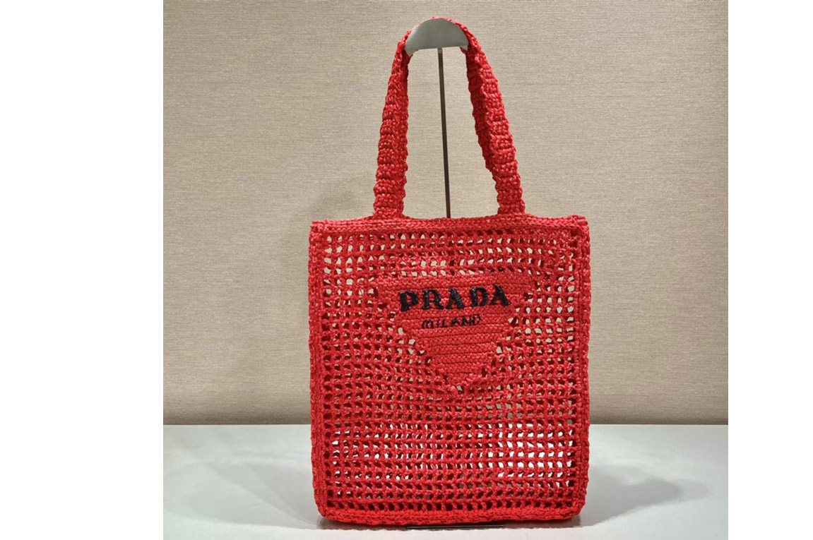 Prada 1BG393 Raffia tote bag on Red Raffia