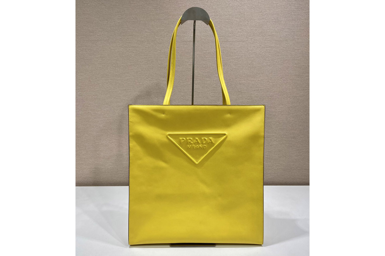 Prada 1BG429 Leather tote bag in Yellow Leather