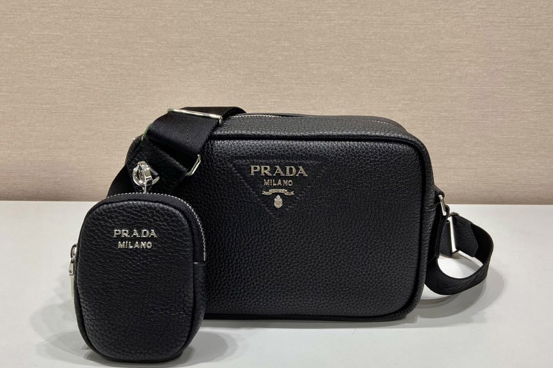 Prada 1BH182 Leather shoulder bag in Black Leather
