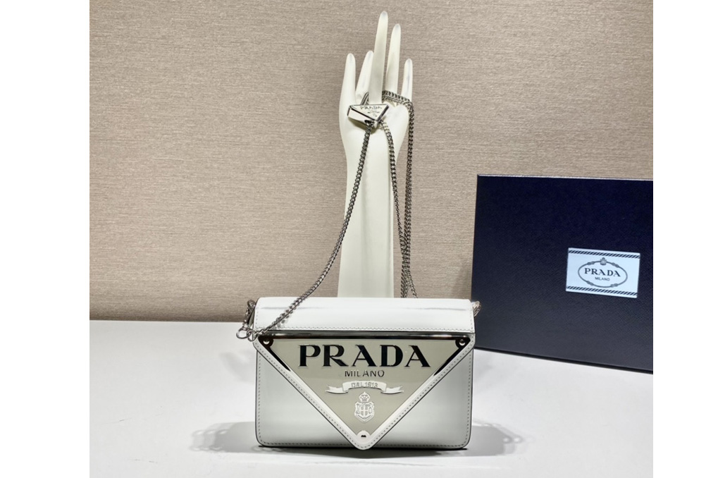 Prada 1BH189 Brushed leather shoulder bag in White Leather