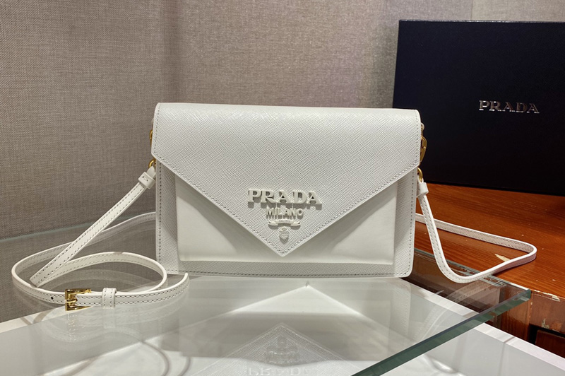 Prada 1BP020 Saffiano Leather Mini Bag in White Leather