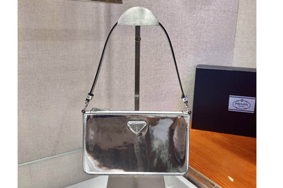 Prada 1BC155 Metallic leather mini-bag in Silver Leather