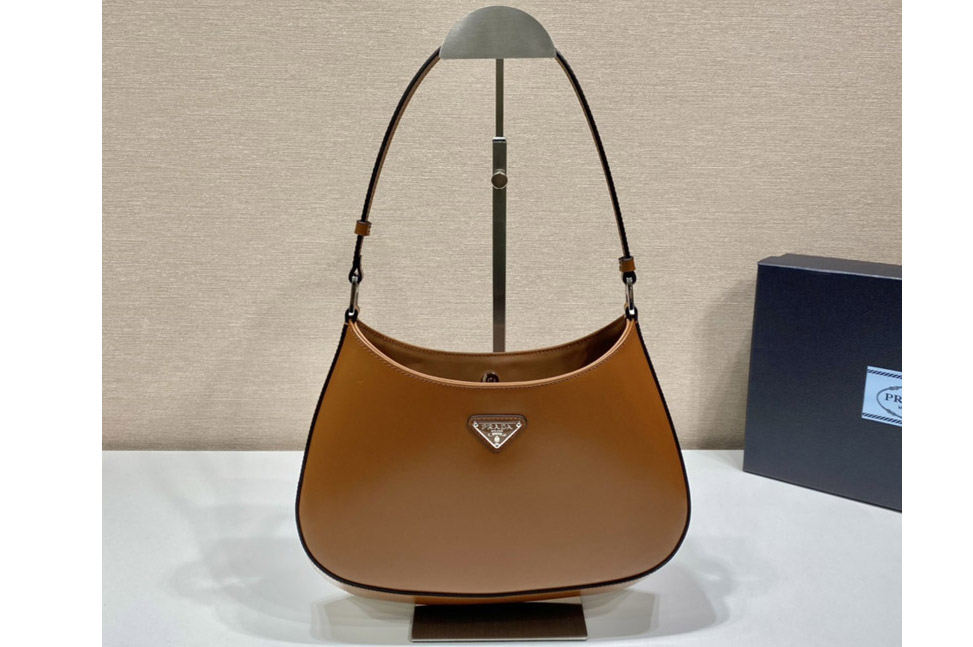 Prada 1BC499 Prada Cleo brushed leather shoulder bag in Brown Leather