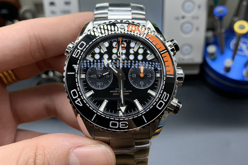 Omega Planet Ocean Master Chronometer OMF SS Black/Orange Polished Bezel Black Dial on SS Bracelet A9900
