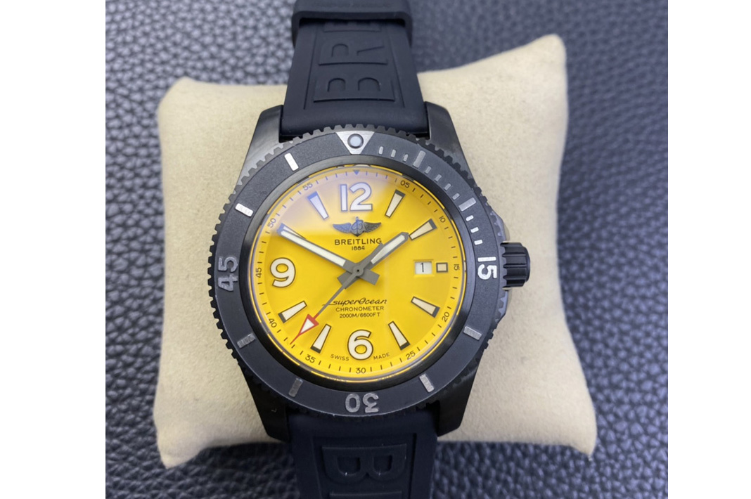 Breitling Superocean Automatic 46mm TF 1:1 Best Edition PVD Titanium Yellow Dial Black Rubber Strap A2824