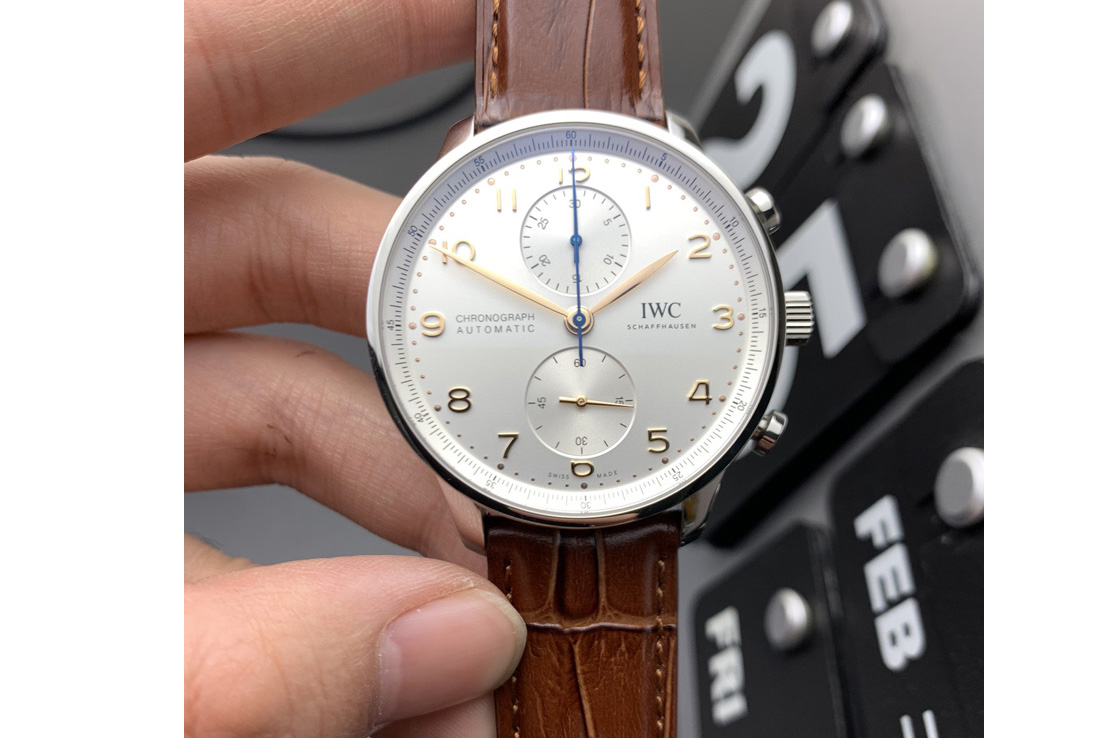 IWC Portuguese Chrono IW371604 ZF 1:1 Best Edition White Dial on Brown Leather Strap A69355