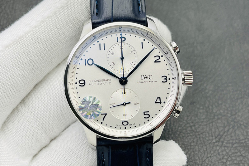 IWC Portuguese Chrono IW371605 ZF 1:1 Best Edition White Dial on Blue Leather Strap A69355