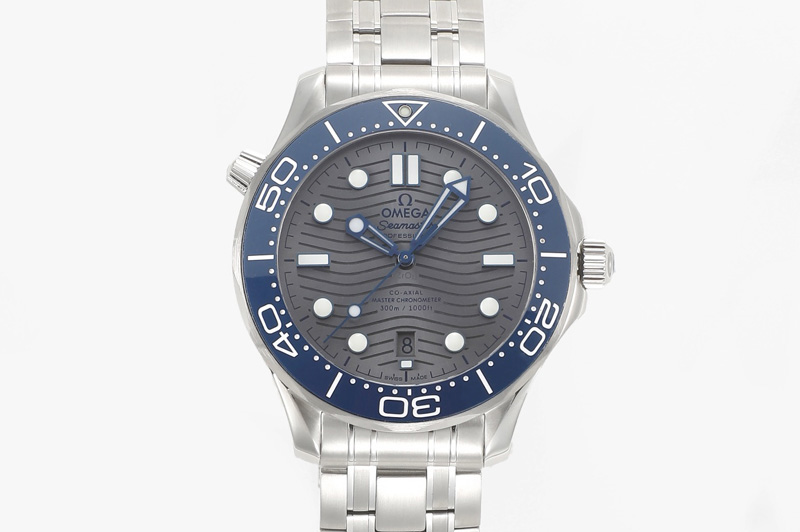Omega 2018 Seamaster Diver 300M VSF 1:1 Best Edition Blue Ceramic Gray Dial on SS Bracelet A8800 V2 (Black Balance Wheel)