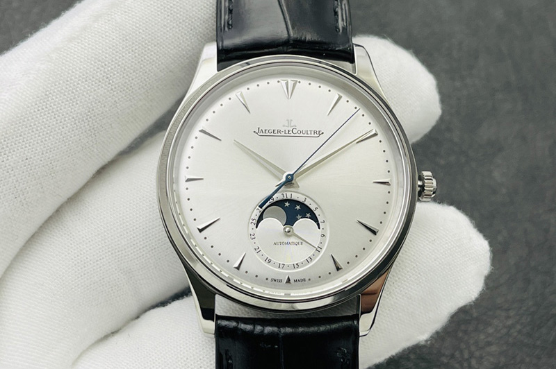 Jaeger-LeCoultre Master Ultra Thin Moon 1368420 SS ZF 1:1 Best Edition White Dial on Black Leather Strap A925