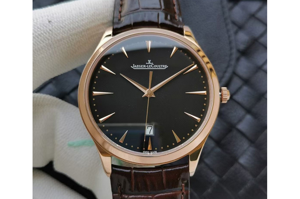 Jaeger-LeCoultre Master Ultra Thin Date 1282510 RG ZF 1:1 Best Edition Black Dial on Brown Leather Strap A899/1
