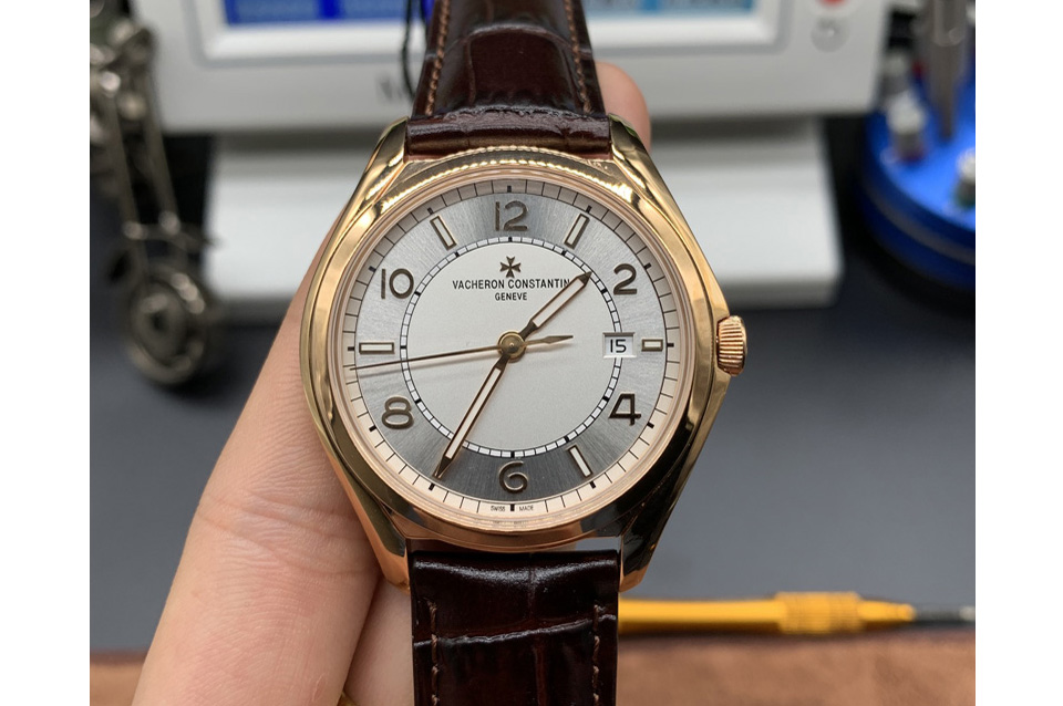 Vacheron Constantin Fiftysix RG 40mm ZF 1:1 Best Edition Silver Dial on Brown Leather Strap A1326