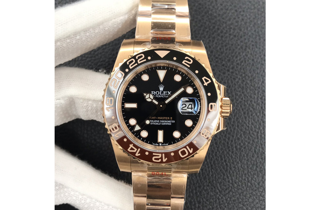 Rolex GMT-Master II 126715 CHNR Black/Brown Ceramic RG EWF Best Edition Black Dial on RG Bracelet SA3186