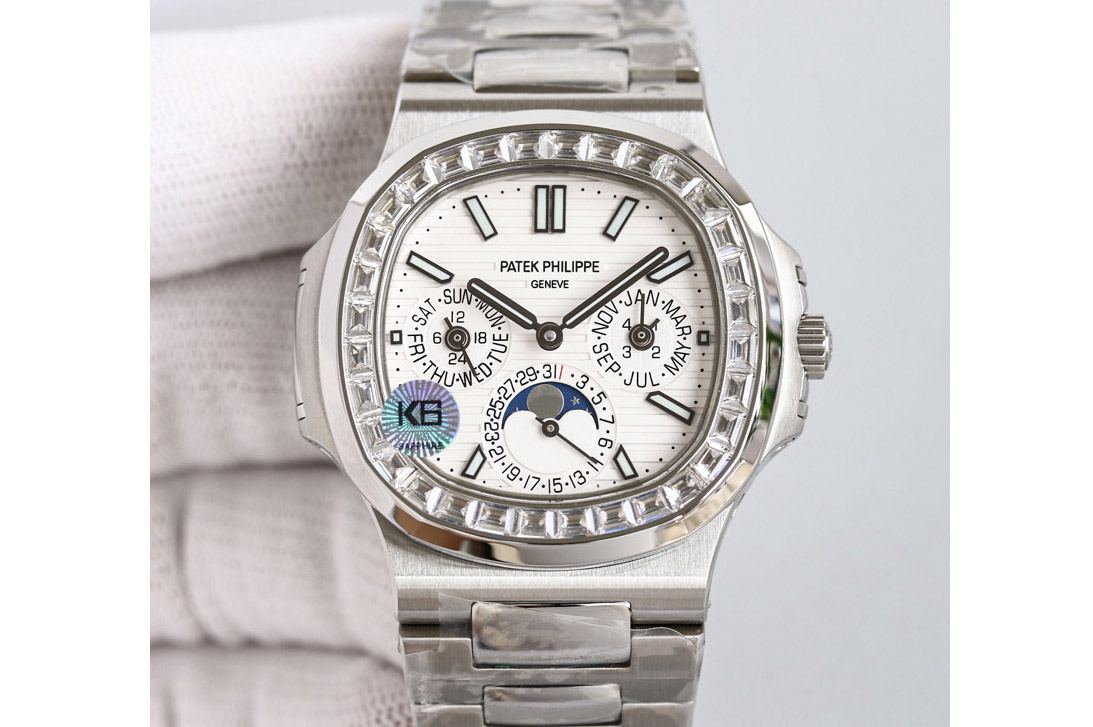 Patek Philippe Nautilus 5740 SS GRF Best Edition White/Gray Dial Diamonds Bezel on SS Bracelet A240