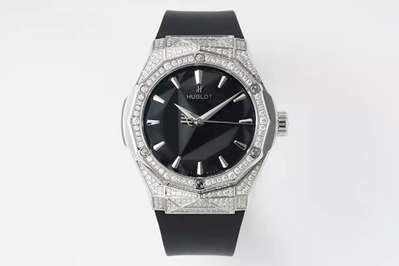 Hublot Classic Fusion Orlinski SS Full Diamonds APSF 1:1 Best Edtion Black Faceted Dial on Black Rubber Strap A2892