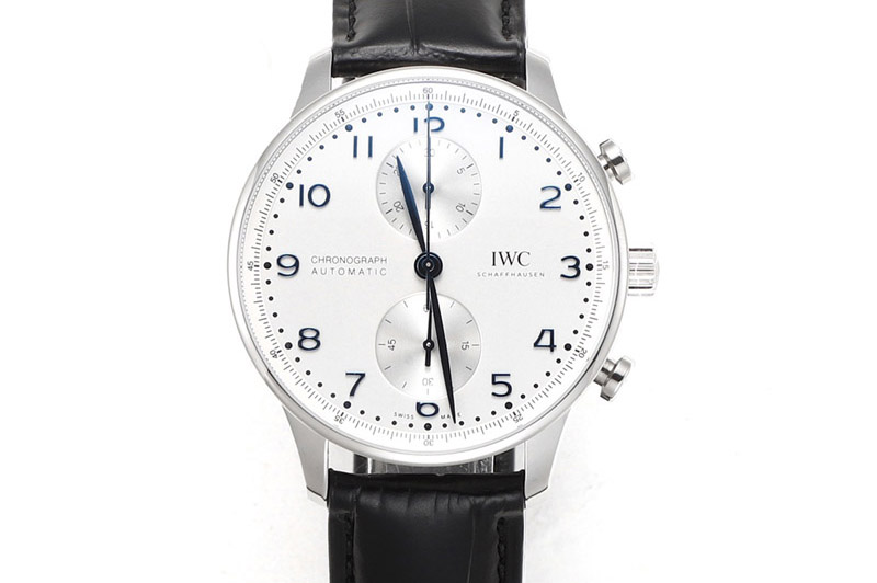 IWC Portuguese Chrono IW3716 RSF 1:1 Best Edition White Dial Blue Markers on Black Leather Strap A7750