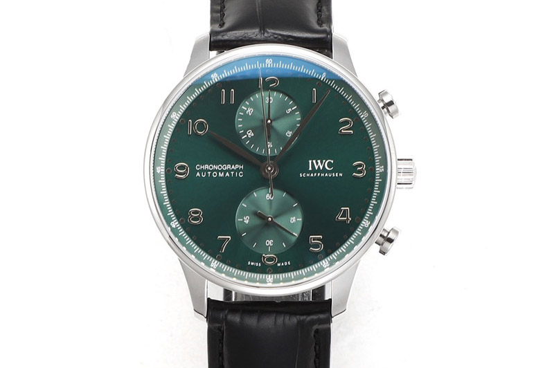 IWC Portuguese Chrono IW3716 RSF 1:1 Best Edition Green Dial on Black Leather Strap A7750