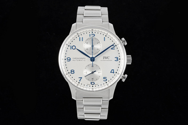 IWC Portuguese Chrono IW3716 RSF 1:1 Best Edition White Dial Blue Markers on SS Bracelet A7750