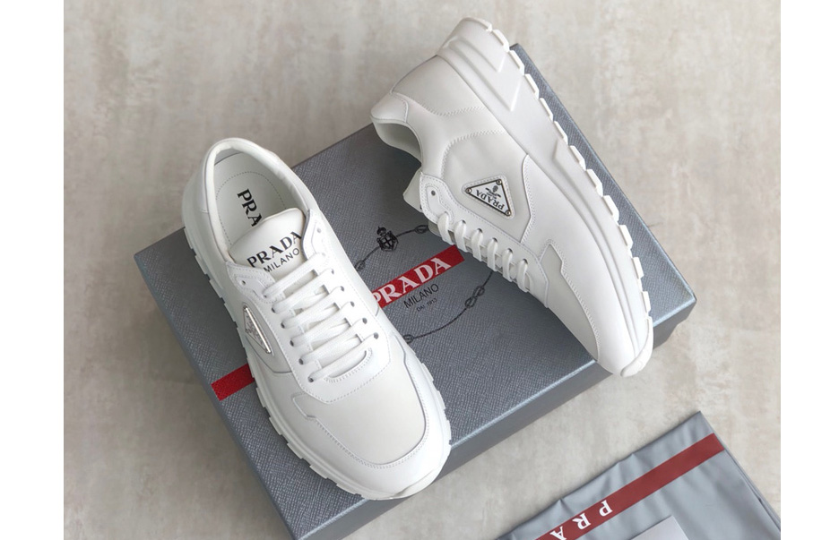 Prada 2EE369 Prada PRAX 1 Re-Nylon and brushed leather sneakers on White Fabric/Leather