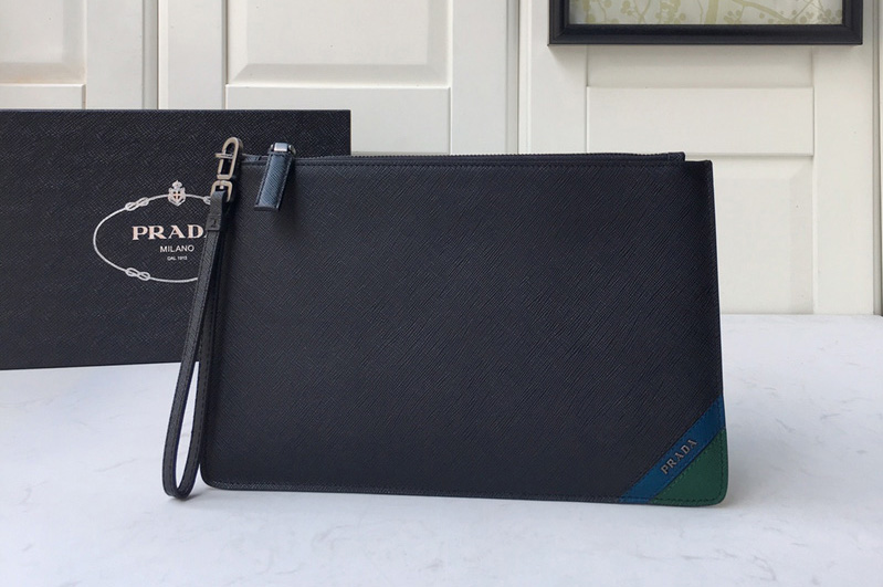 Prada 2NG005 Saffiano Leather Clutch in Black Leather
