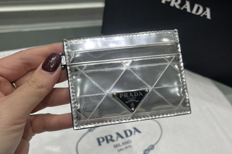 Prada 2TL440 Brushed leather credit card holder in Silver Leather