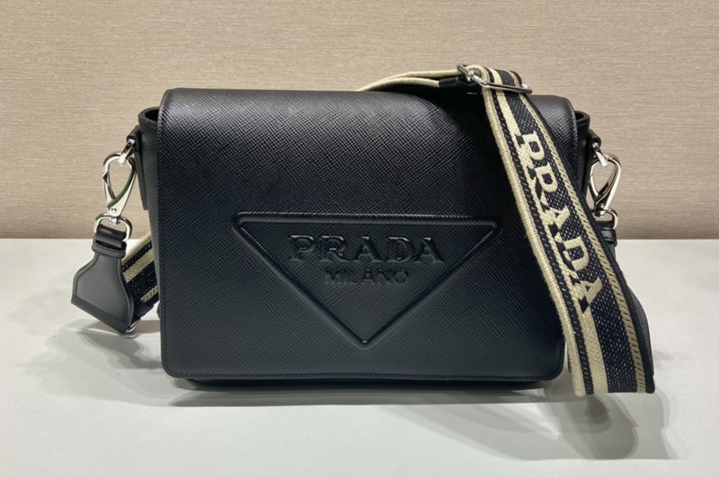 Prada 2VD046 Saffiano leather shoulder bag in Black Leather