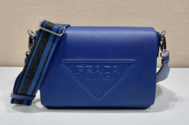 Prada 2VD046 Saffiano leather shoulder bag in Blue Leather