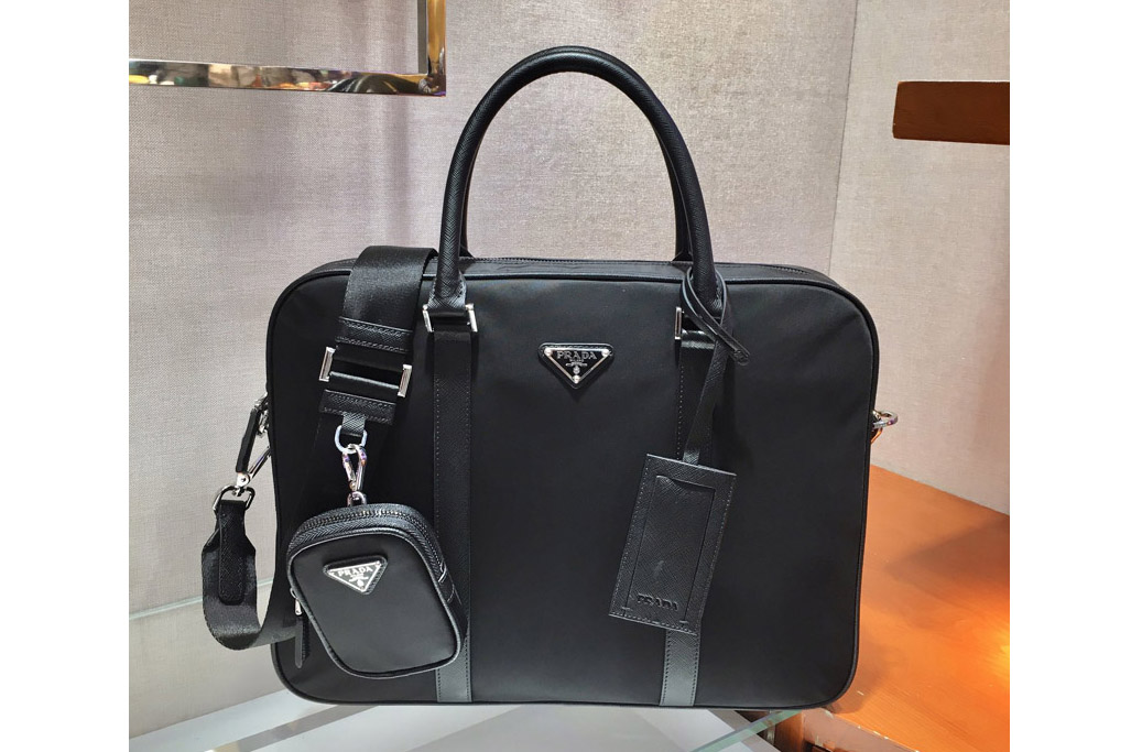 Prada 2VE871 Re-Nylon and Saffiano leather briefcase Bag in Black Nylon and Leather