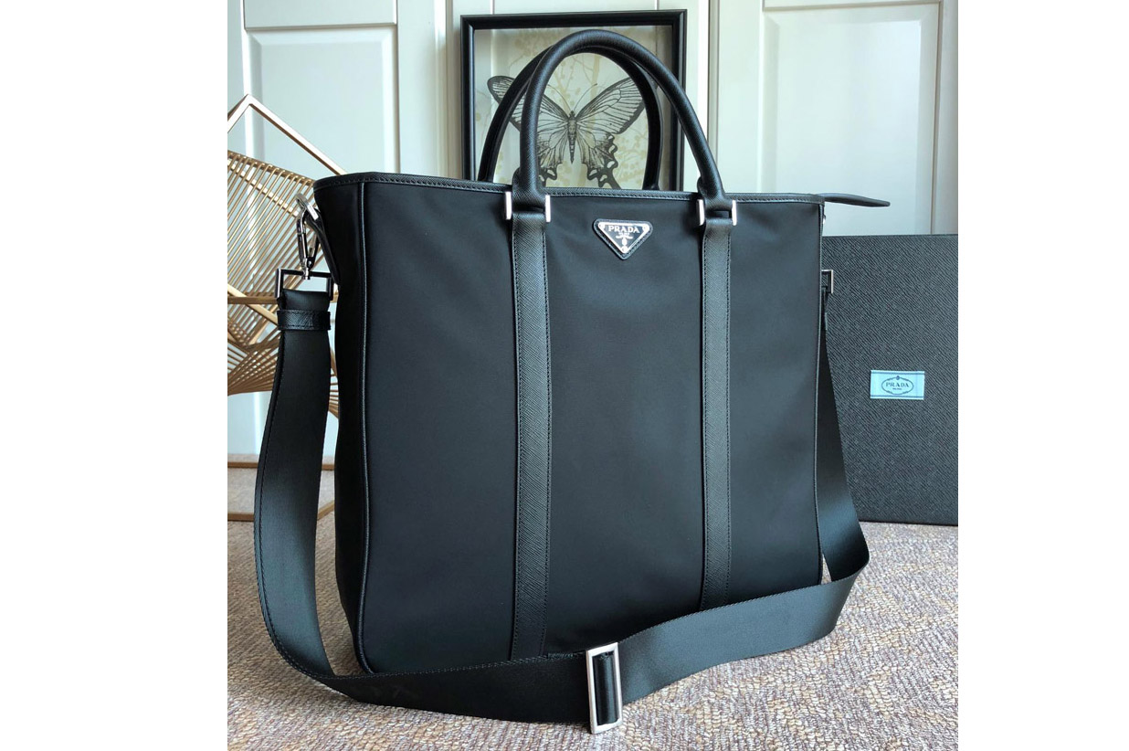 Prada 2VG034 Nylon And Saffiano Leather Tote bag in Black Nylon and Leahter