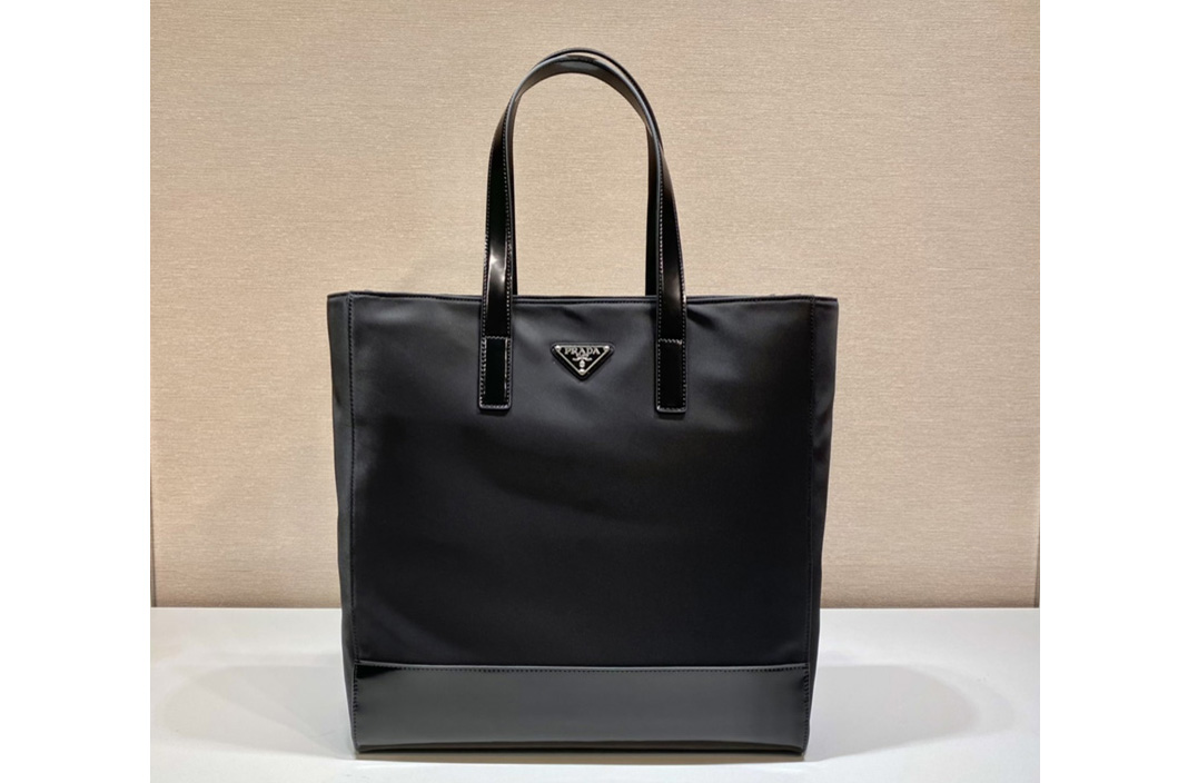 Prada 2VG071 Re-Nylon and Leather tote bag in Black Fabric/Leather