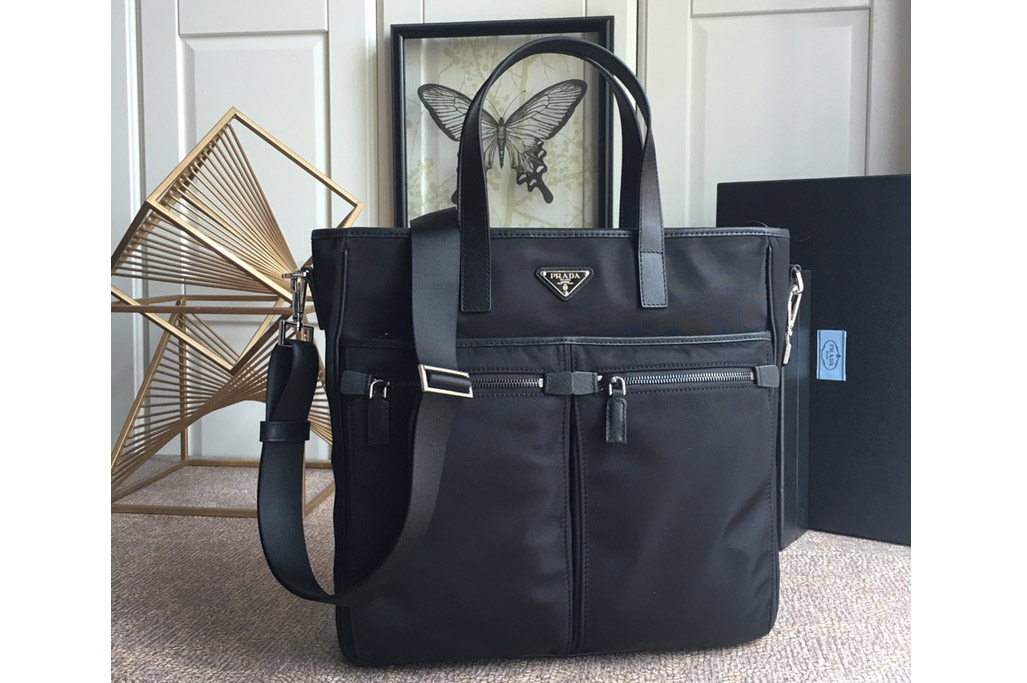Prada 2VG860 Re-Nylon and Saffiano leather tote bag in Black Nylon and Leahter