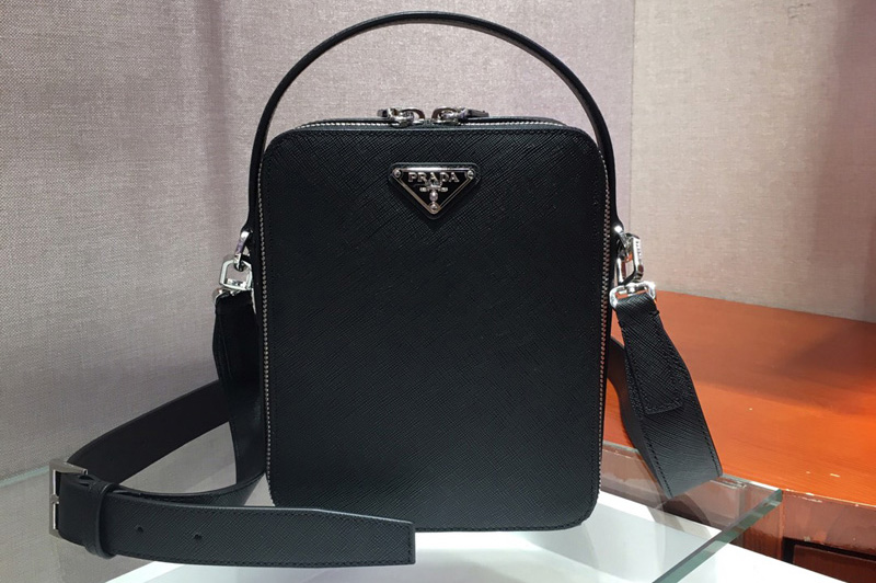 Prada 2VH066 Saffiano Leather Prada Brique Bag in Black Leather