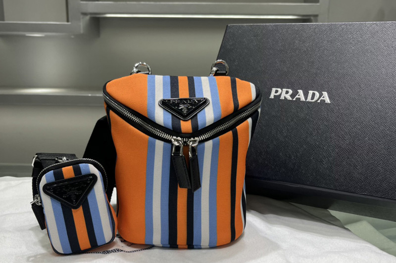 Prada 2VH147 Printed canvas shoulder bag on Orange Fabric