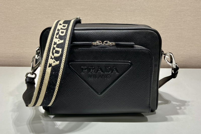 Prada 2VH152 Saffiano leather shoulder bag in Black Leather