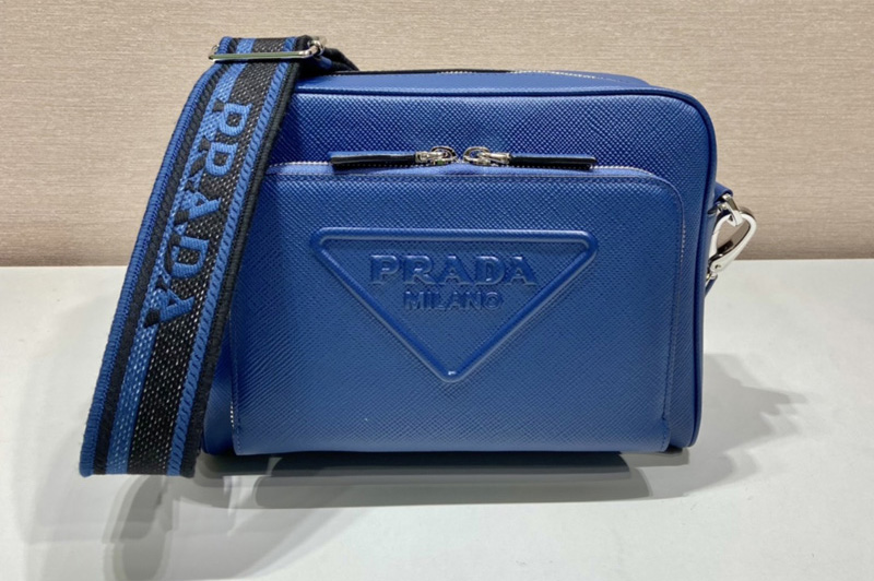 Prada 2VH152 Saffiano leather shoulder bag in Blue Leather