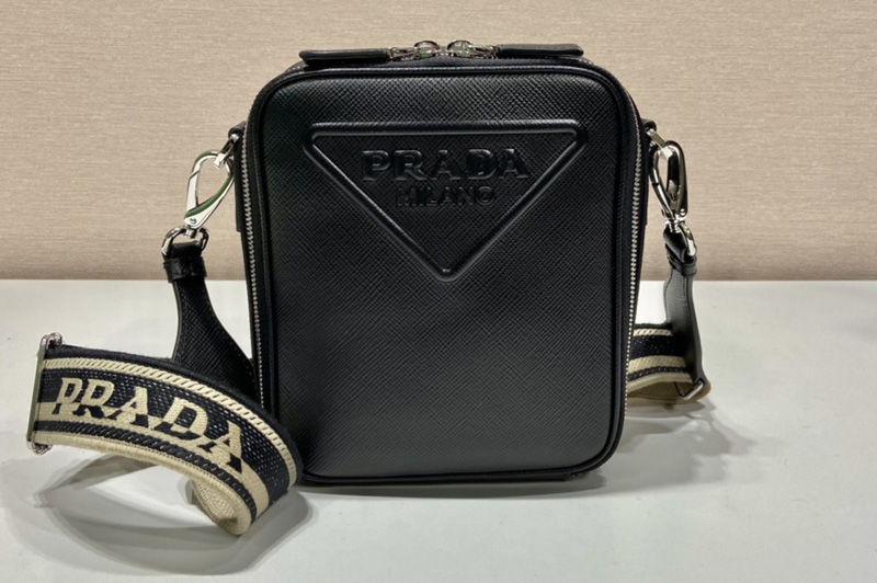 Prada 2VH154 Saffiano leather shoulder bag in Black Leather