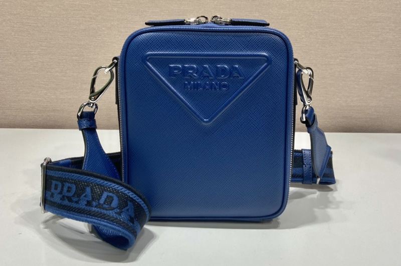 Prada 2VH154 Saffiano leather shoulder bag in Blue Leather
