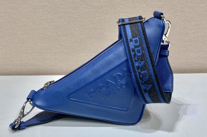 Prada 2VH155 Saffiano Prada Triangle bag in Blue Leather