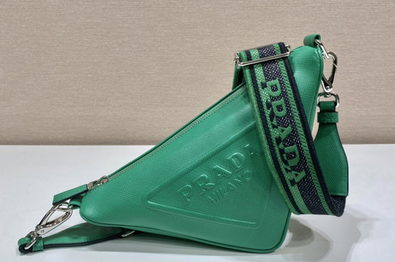 Prada 2VH155 Saffiano Prada Triangle bag in Green Leather