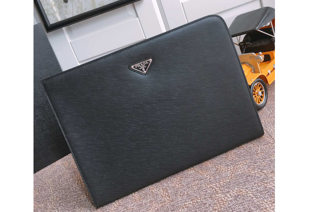 Prada 2VN003 Saffiano Leather Briefcase Bag in Black Saffiano leather
