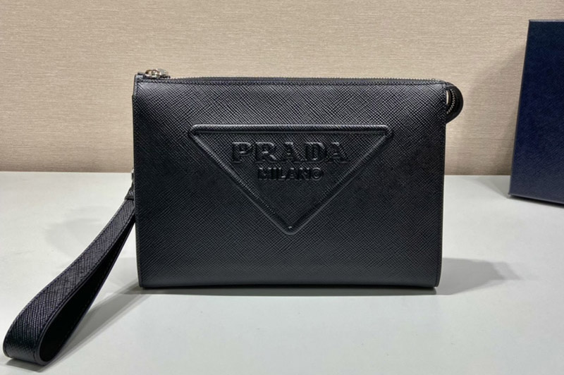 Prada 2VF039 Saffiano Leather Pouch in Black Leather